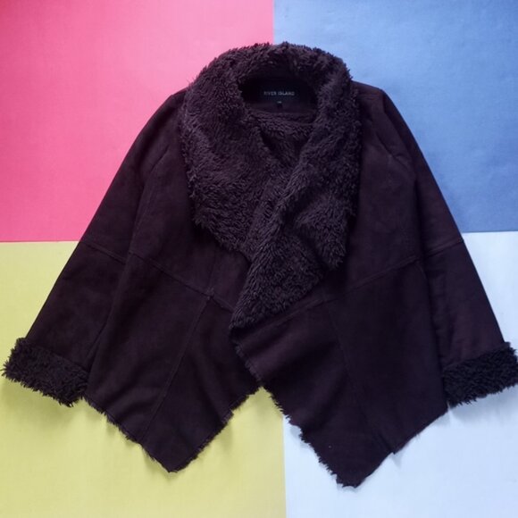 Exclusive Women’s River Island Brown Borg Open Layered Coat